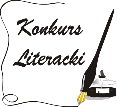Grafika przedstawia kałamarz z piórem oraz napis "Konkur Literacki".